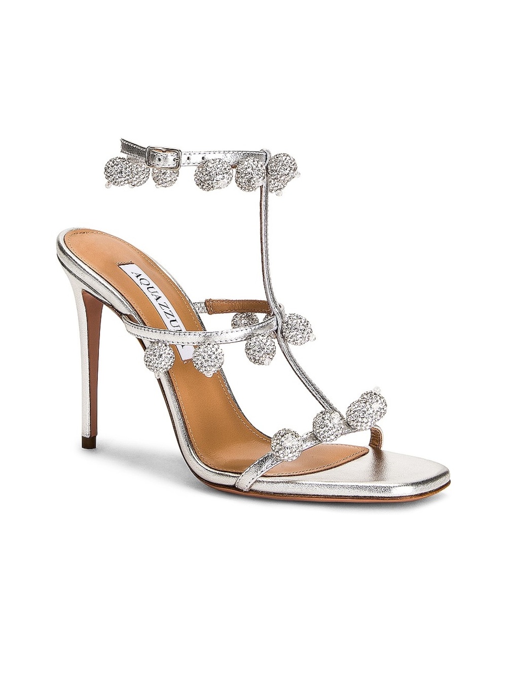 Aquazzura Silver Crystal-Detail T-Strap High Heels